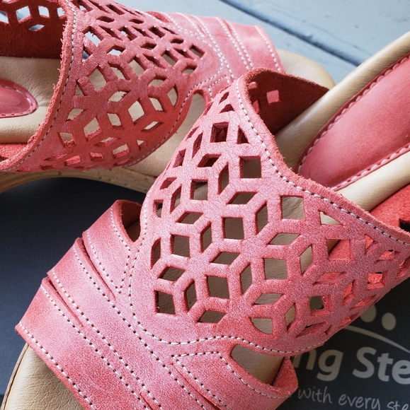 Spring Step Perforated Pink Leather Wedge Sandals - Picture 12 of 15